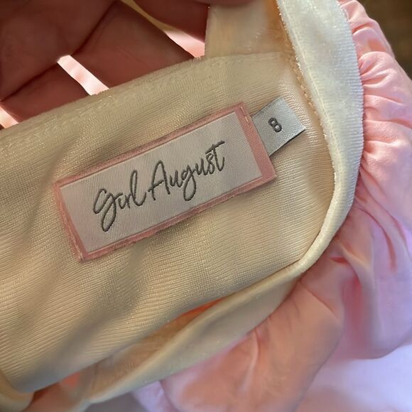 Girl August Pink Satin and Cream Velvet Babydoll Dress, size 8 - Picture 9 of 11